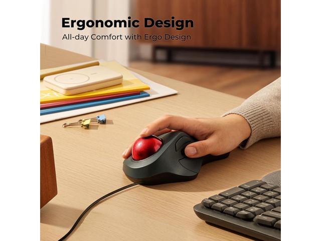 Wired Trackball Mouse for Large Hands, Ergonomic Design Reduces Wrist & Muscle Strain, Precision Tracking with Easy Index Finger Control,...