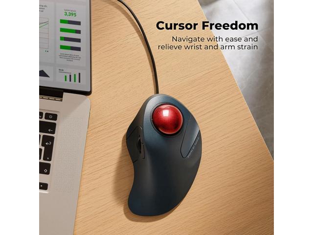 Wired Trackball Mouse for Large Hands, Ergonomic Design Reduces Wrist & Muscle Strain, Precision Tracking with Easy Index Finger Control,...
