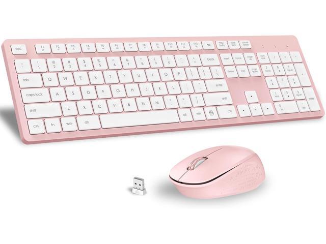LeadsaiL Pink Wireless Keyboard and Mouse Combo, Full-Sized Ergonomic Computer Keyboard, 2.4GHz Cordless Keyboard Silent Mouse Set with 2-in-1 USB...