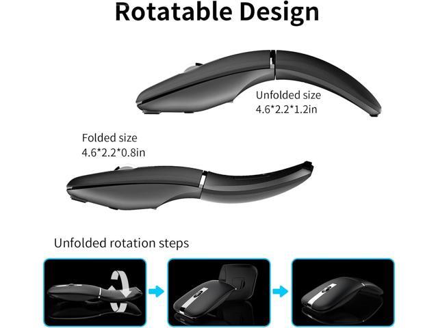 Bluetooth Arc Travel Mouse - BT & 2.4G Wireless Dual Mode, Rechargeable Slim Rotatable Portable, 1000/1600/2400 DPI, USB Optical Computer Silent...