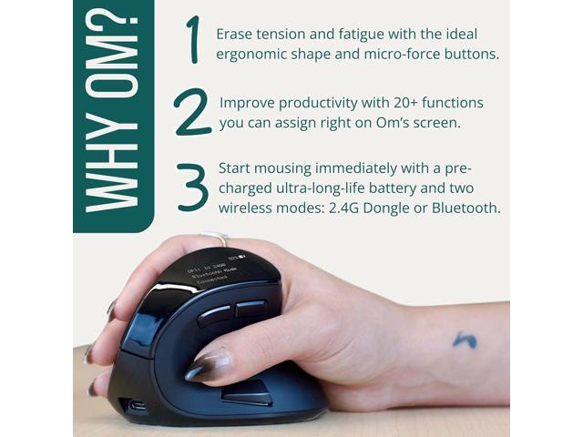 Ergodriven Om Handshake Vertical Mouse Wireless Ergonomic Mouse Rechargeable Silent Click Micro-Force Switches OLED Screen Reduces...
