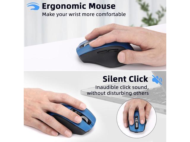 Wireless Mouse with Bluetooth, USB A, USB C Receiver, Rechargeable, Full Size Mouse, Ergonomic, Silent, for MacBook/Laptop/Computer/PC/iPad-Blue