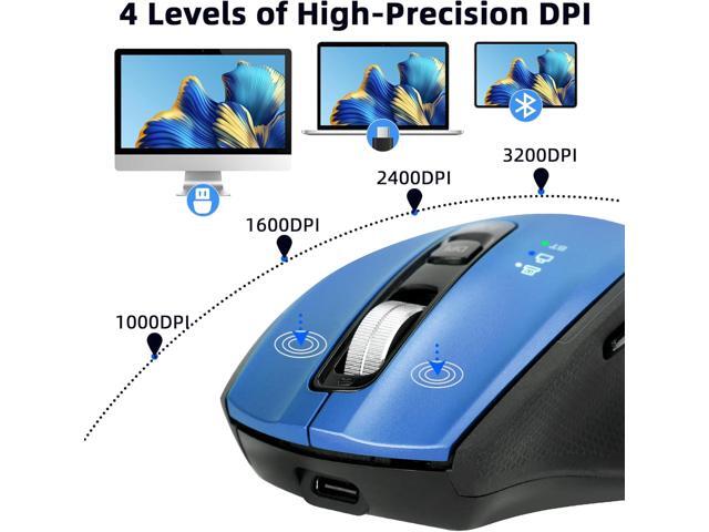 Wireless Mouse with Bluetooth, USB A, USB C Receiver, Rechargeable, Full Size Mouse, Ergonomic, Silent, for MacBook/Laptop/Computer/PC/iPad-Blue