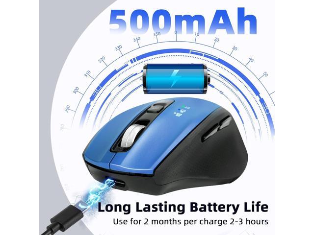 Wireless Mouse with Bluetooth, USB A, USB C Receiver, Rechargeable, Full Size Mouse, Ergonomic, Silent, for MacBook/Laptop/Computer/PC/iPad-Blue