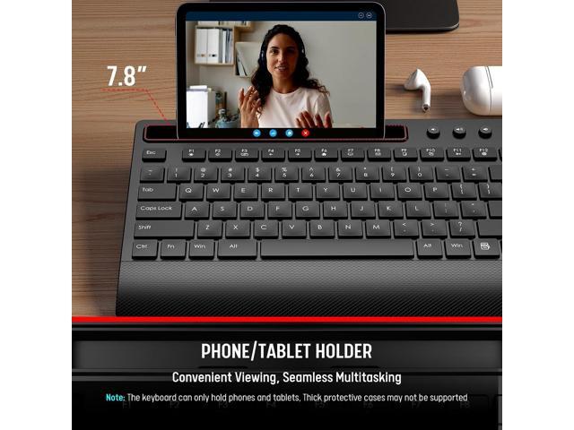 Trueque Wireless Keyboard and Mouse Combo - Full-Size Quiet Keyboard with Palm Rest, Phone Holder, Multimedia Keys, Power Switch, Compatible with...