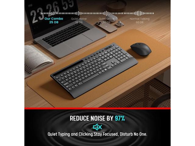 Trueque Wireless Keyboard and Mouse Combo - Full-Size Quiet Keyboard with Palm Rest, Phone Holder, Multimedia Keys, Power Switch, Compatible with...