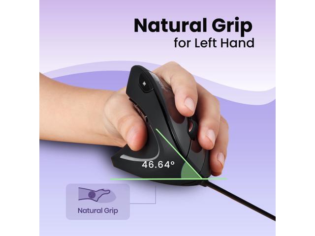 Perixx Perimice-513L Wired Vertical Ergonomic Mouse with 2 DPI, 6 Button Optical Ergo Mouse with 2 Level DPI Switch 1000 1600, Left Handed, Black