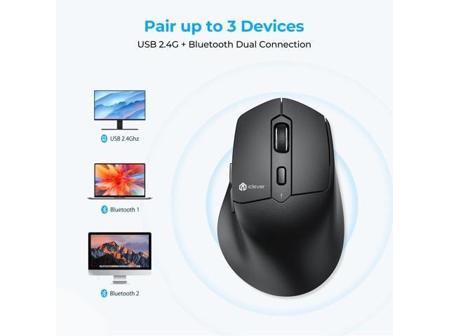 iClever MD360 Ergonomic Bluetooth Mouse with Mouse Jiggler, Wireless Rechargeable Mouse for 3 Devices (BT/2.4G), 4 DPI Settings, Compatible with...