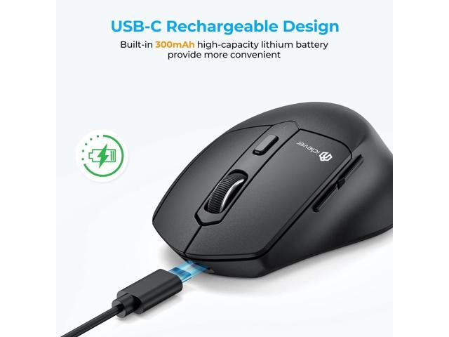 iClever MD360 Ergonomic Bluetooth Mouse with Mouse Jiggler, Wireless Rechargeable Mouse for 3 Devices (BT/2.4G), 4 DPI Settings, Compatible with...