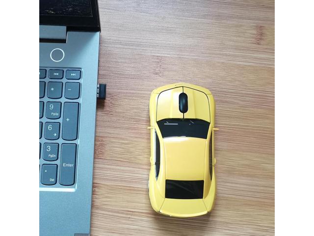 Wireless Car Mouse - 2.4GHz Wireless, Cool Car Shape, Laptop PC Mac Compatible (Yellow)