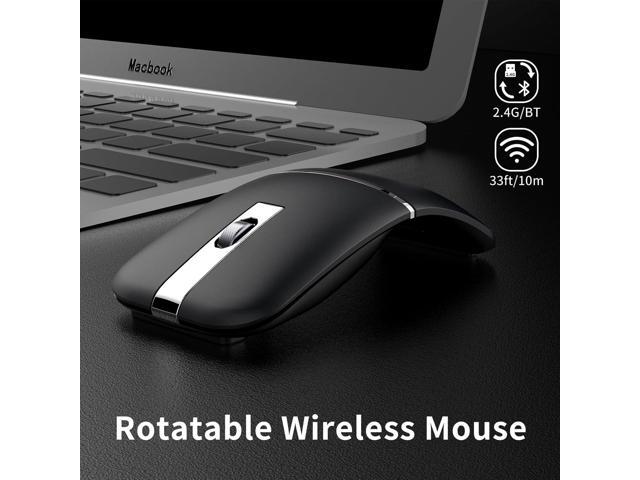 Arc Bluetooth Mouse, Ultra-Thin Rechargeable Rotating Wireless Mice, Dual Mode (BT5.0/3.0+2.4G), Portable Travel Arc Mouse Suitable for Laptop, PC,...
