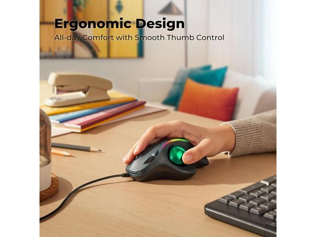 Wired Trackball Mouse, Ergonomic Comfort Design Reduces Muscle Strain, Easy Thumb Control, Precision Tracking with 5 DPI Options, Dual USB-C/USB-A...