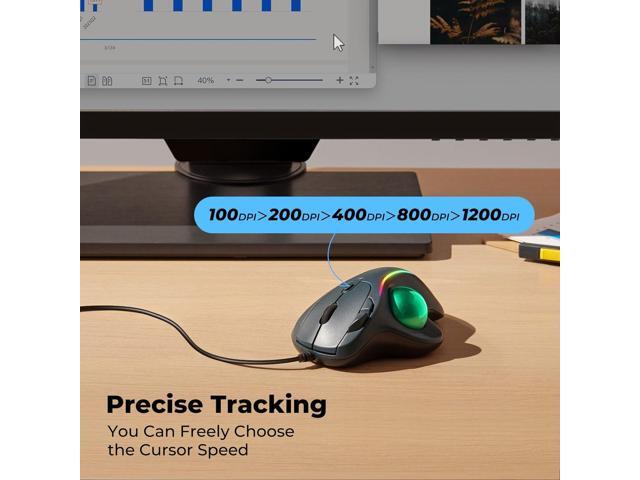 Wired Trackball Mouse, Ergonomic Comfort Design Reduces Muscle Strain, Easy Thumb Control, Precision Tracking with 5 DPI Options, Dual USB-C/USB-A...