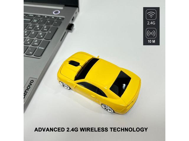 Car Mouse for Compuer, Funny Sport Car Shaped Computer Mouse, 2.4Ghz Wireless Mouse Car Mouse with USB Reciver for Laptop, PC(Yellow)