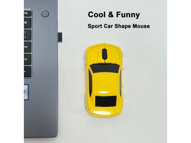 Car Mouse for Compuer, Funny Sport Car Shaped Computer Mouse, 2.4Ghz Wireless Mouse Car Mouse with USB Reciver for Laptop, PC(Yellow)