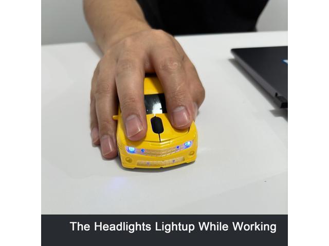 Car Mouse for Compuer, Funny Sport Car Shaped Computer Mouse, 2.4Ghz Wireless Mouse Car Mouse with USB Reciver for Laptop, PC(Yellow)