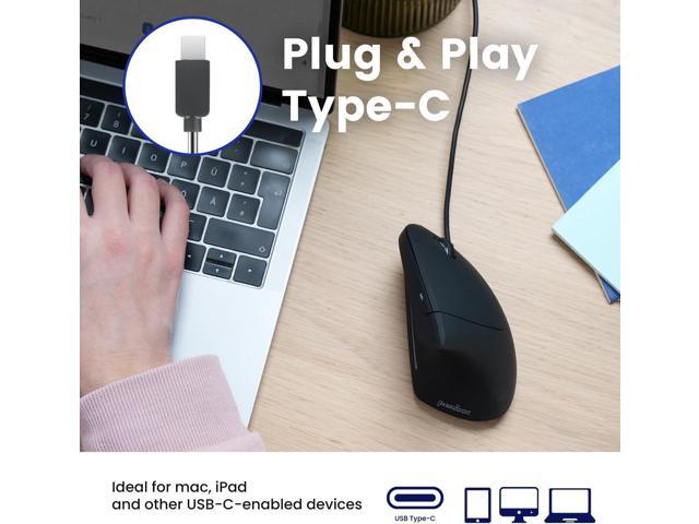 Perixx PERIMICE-513C Wired Vertical USB-C Mouse, 6 Buttons, Adjustable 1000/1600 DPI, Right-Handed, 5.9ft Cable, Black