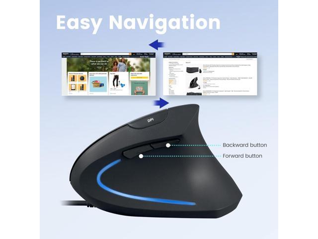 Perixx PERIMICE-513C Wired Vertical USB-C Mouse, 6 Buttons, Adjustable 1000/1600 DPI, Right-Handed, 5.9ft Cable, Black