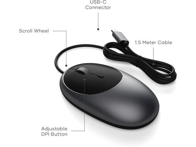 Satechi Aluminum C1 Wired USB C Mouse Optical Computer Mouse for M2/ M1 MacBook Pro/Air, M2/ M1 iPad Pro/Air, M2 Mac mini, iMac M1 - Space Gray