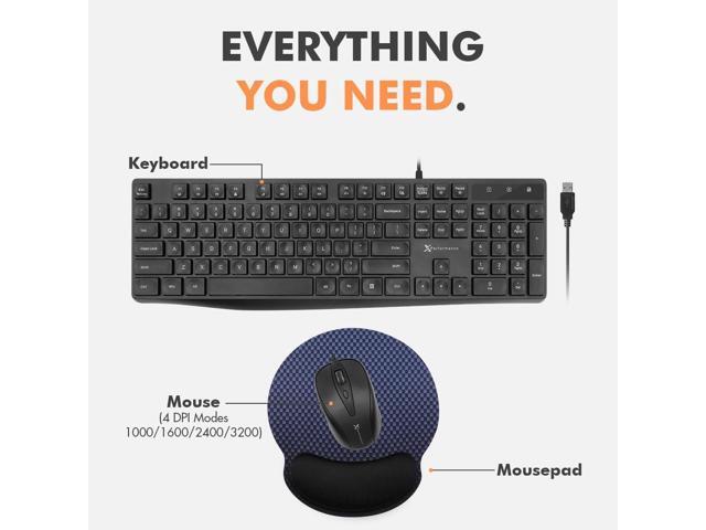 X9 Wired Keyboard and Mouse Combo USB Mouse and Keyboard (Mouse Pad Included) Ergonomic Full Size Corded Computer Keyboard and Mouse for PC...