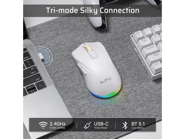 LTC GM025 Tri-Mode Wireless Gaming Mouse,12000 DPI PAW3311 Sensor, Ergonomic Mouse 2.4Ghz/BT/Wired, 6 Programmable Buttons, Customizable RGB...