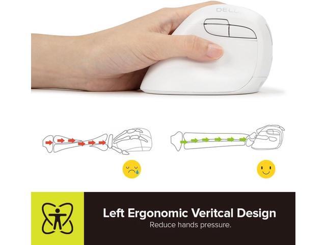 DeLUX Left Handed Ergonomic Vertical Mouse, Reduce Hands Strain Rechargeable Silent BT Wireless Ergo Mouse with USB Receiver, 6 Buttons and 4000...