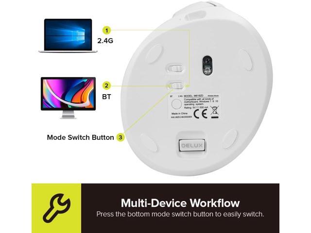 DeLUX Left Handed Ergonomic Vertical Mouse, Reduce Hands Strain Rechargeable Silent BT Wireless Ergo Mouse with USB Receiver, 6 Buttons and 4000...