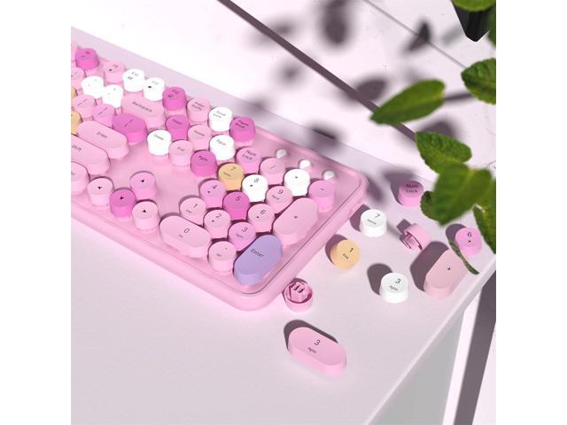 Colorful Wireless Keyboard and Mouse Combo, COVEVA 2.4GHz Wireless Retro Cute Round Keycaps Keyboard, 104 Keys Full-Sized Keyboard Mouse Set with...