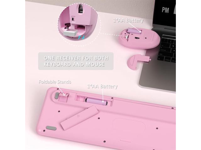 Colorful Wireless Keyboard and Mouse Combo, COVEVA 2.4GHz Wireless Retro Cute Round Keycaps Keyboard, 104 Keys Full-Sized Keyboard Mouse Set with...
