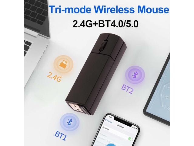 Wireless Bluetooth Mouse, Mini 3-Mode (BT4.0/5.0+2.4G) Noiseless Rechargeable Travel Mice with Mouse Case, 3 Buttons 1200 DPI Ultra Lightweight...