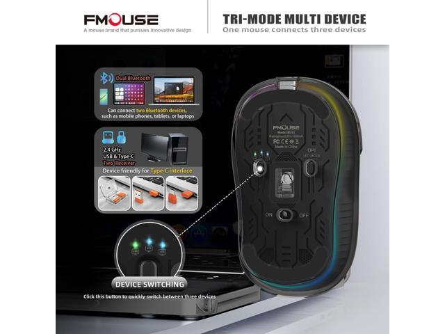 Novel Transparent Wireless Mouse, Tri-Mode (Dual Bluetooth+2.4GHz), USB-C Receiver Ideal for MacBook/Laptops/PC, Rechargeable, Portable, Silent,...