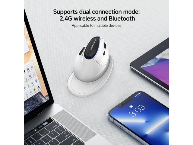 J-Tech Digital Vertical Ergonomic Wireless Mouse Bluetooth Dual Mode + USB Dongle, Rechargeable, 2.4GHz, Adjustable DPI 3200, for Laptop, Desktop,...