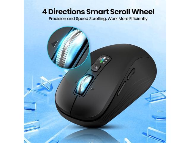 Wireless Mouse with 2 Bluetooth and 1 USB, 4-Way Scrolling, Full Size Mouse, Silent, Long Battery Life, Adjustable Cursor Speed, for Computer,...