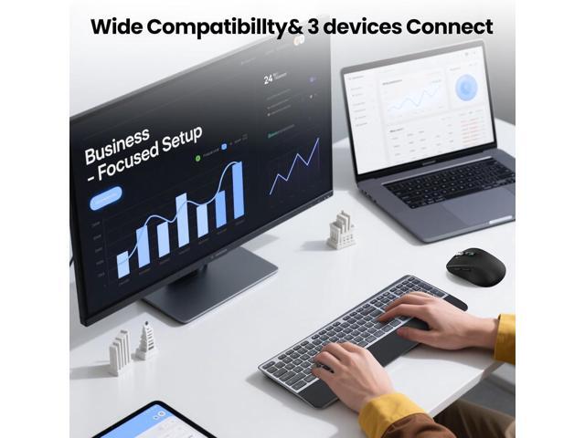 Wireless Mouse with 2 Bluetooth and 1 USB, 4-Way Scrolling, Full Size Mouse, Silent, Long Battery Life, Adjustable Cursor Speed, for Computer,...