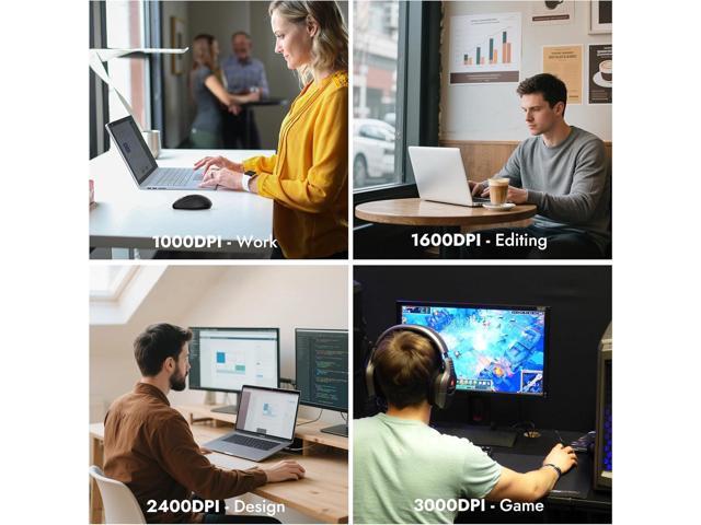 Wireless Mouse with 2 Bluetooth and 1 USB, 4-Way Scrolling, Full Size Mouse, Silent, Long Battery Life, Adjustable Cursor Speed, for Computer,...