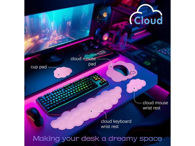 Cloud Wrist Rest Keyboard Palm Rest with Non-Slip Base for Computer Gaming Wrist Rest, YAMJUG Cloud Arm Rest Keyboard Wrist Pad Purplish Pink