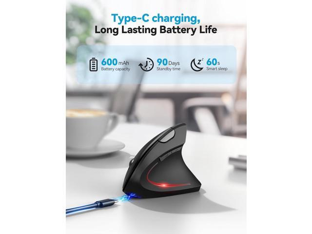 TECKNET Ergonomic Mouse, Rechargeable 2.4G+Bluetooth Vertical Mice 6 DPI Adjustable, Wireless Optical Carpal Tunnel Mouse for Right Hand, Silent 6...