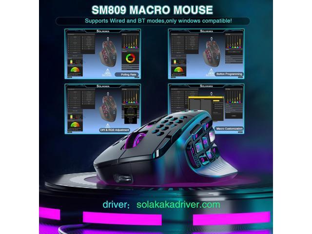 SOLAKAKA SM809 Pro Gaming Mouse with 9 Side Buttons,24000 DPI RGB Mouse for Gamer,16 Programmable Macros MMO Mouse,Black