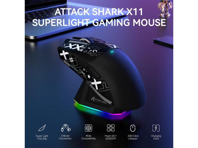 ATTACK SHARK X11 Lightweight Wireless Gaming Mouse with RGB Charging Dock,Tri-Mode-2.4G/USB-C Wired/BT,22K DPI,PAW3311 Optical Sensor,HUYU Switch,...
