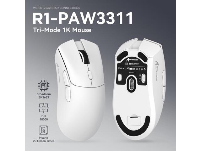 Attack Shark R1 Wireless Gaming Mouse,PAW3311 Optical Sensor 18K DPI,59g Ultralight 2.4Ghz/BT/Wired Computer Mice for Win/Mac - White