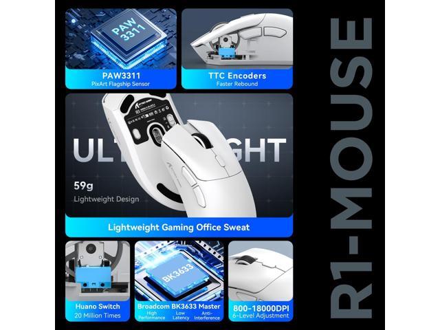 Attack Shark R1 Wireless Gaming Mouse,PAW3311 Optical Sensor 18K DPI,59g Ultralight 2.4Ghz/BT/Wired Computer Mice for Win/Mac - White