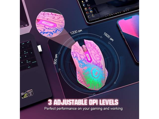 VersionTECH. Wireless Gaming Mouse, Rechargeable Computer Mouse Mice with Colorful LED Lights, Silent Click, 2.4G USB Nano Receiver, 3 Level DPI...
