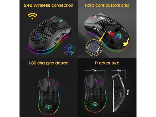VEGCOO Wireless Gaming Mouse, C23 Silent Click Wireless Rechargeable Mouse with Colorful LED Lights and 3 Level DPI 400mah Lithium Battery for...