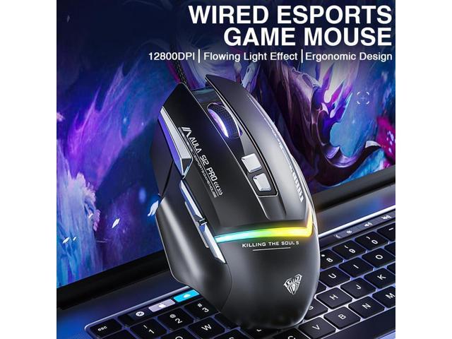 AULA S12Pro White Wired Gaming Mouse,12800 DPI Optical Gamer Mouse with RGB Backlit,8 Programmable Buttons,Software Supports DIY Keybinds Rapid...