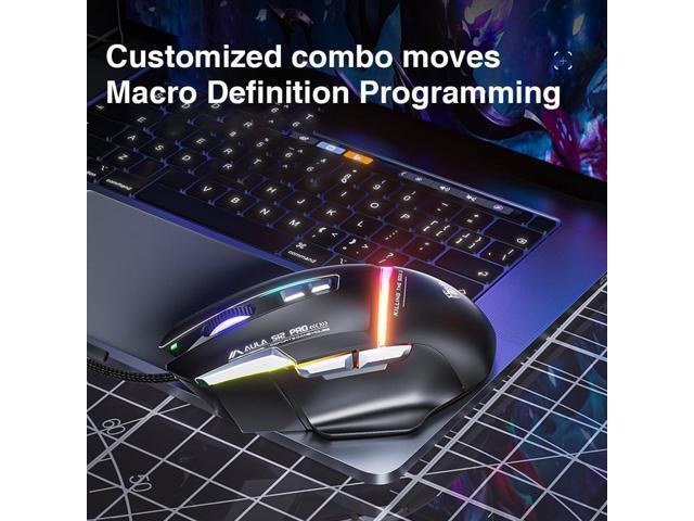 AULA S12Pro White Wired Gaming Mouse,12800 DPI Optical Gamer Mouse with RGB Backlit,8 Programmable Buttons,Software Supports DIY Keybinds Rapid...