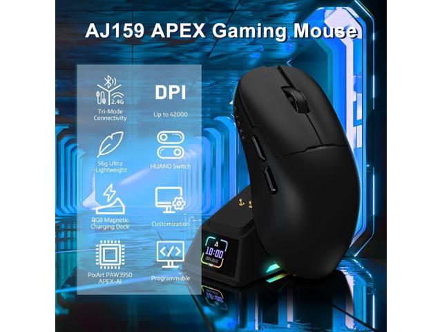 A. JAZZ AJ159APEX 8Khz Wireless Gaming Mouse Ultralight 56g with Magnetic Screen Charging Dock 42000DPI PAW3950 Sensor Tri Mode BT/2.4Ghz/Type-c...
