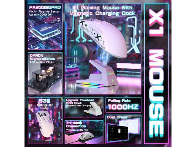 ATTACK SHARK X1 Ultralight Wireless Gaming Mouse with Magnetic RGB Charging Dock,Anti Slip Grip Tape,PixArt PAW3395 Pro...