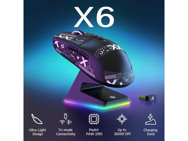 ATTACK SHARK X6 49g Superlight Wireless Gaming Mouse with Magnetic RGB Charging Dock, Ultralight Mice PixArt PAW3395 Sensor, 26000DPI,...