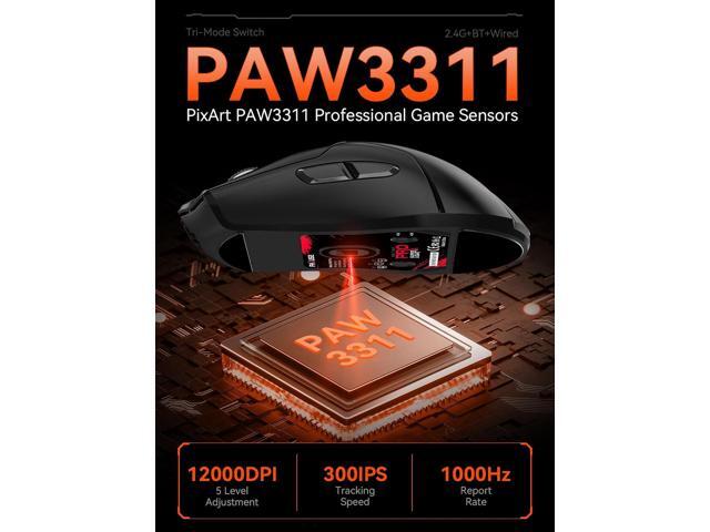 Wireless Gaming Mouse, PAW3311 Sensor, 12,000 DPI, 1,000Hz, Tri Mode (2.4G/Bluetooth/Wired), Ergonomic, USB C Rechargeable, 6 Programmable Buttons,...