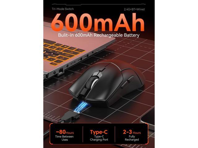 Wireless Gaming Mouse, PAW3311 Sensor, 12,000 DPI, 1,000Hz, Tri Mode (2.4G/Bluetooth/Wired), Ergonomic, USB C Rechargeable, 6 Programmable Buttons,...